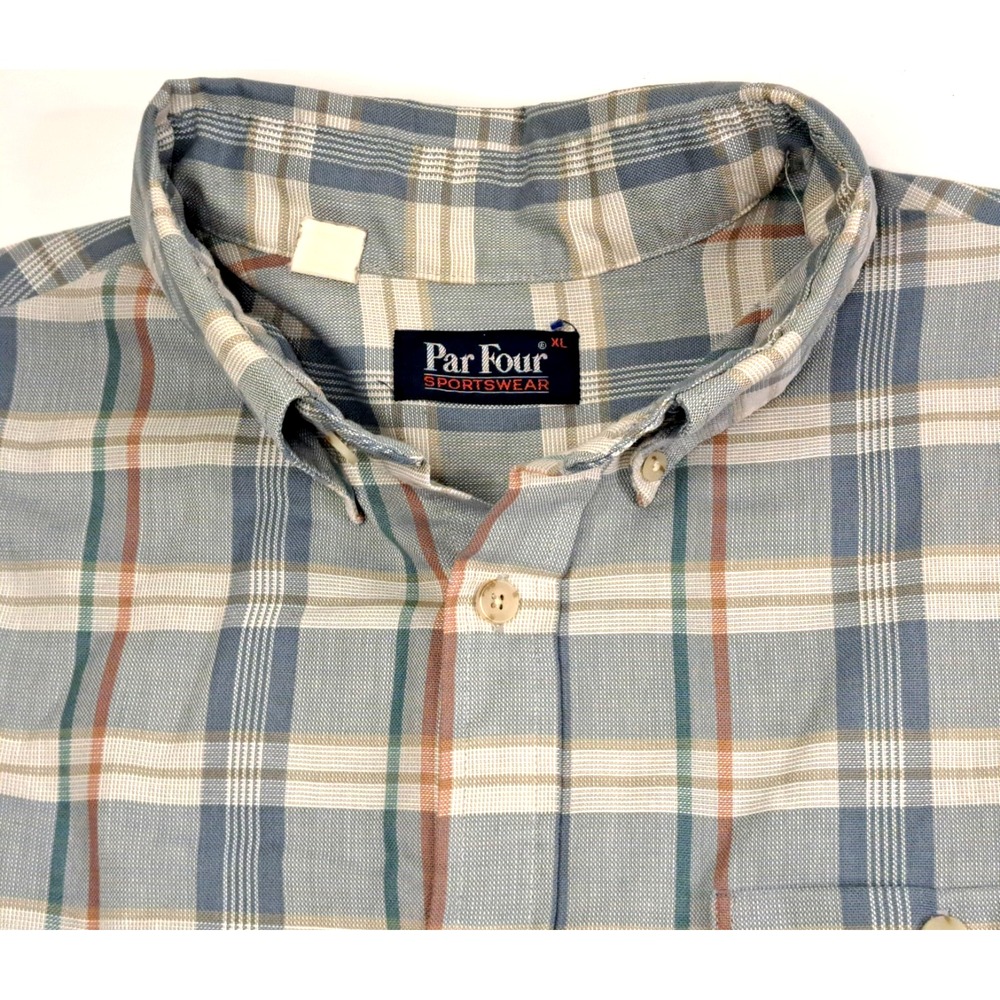 Vintage Par Four Sportswear Plaid Button Down Shirt Mens XL Long Sleeve USA Golf